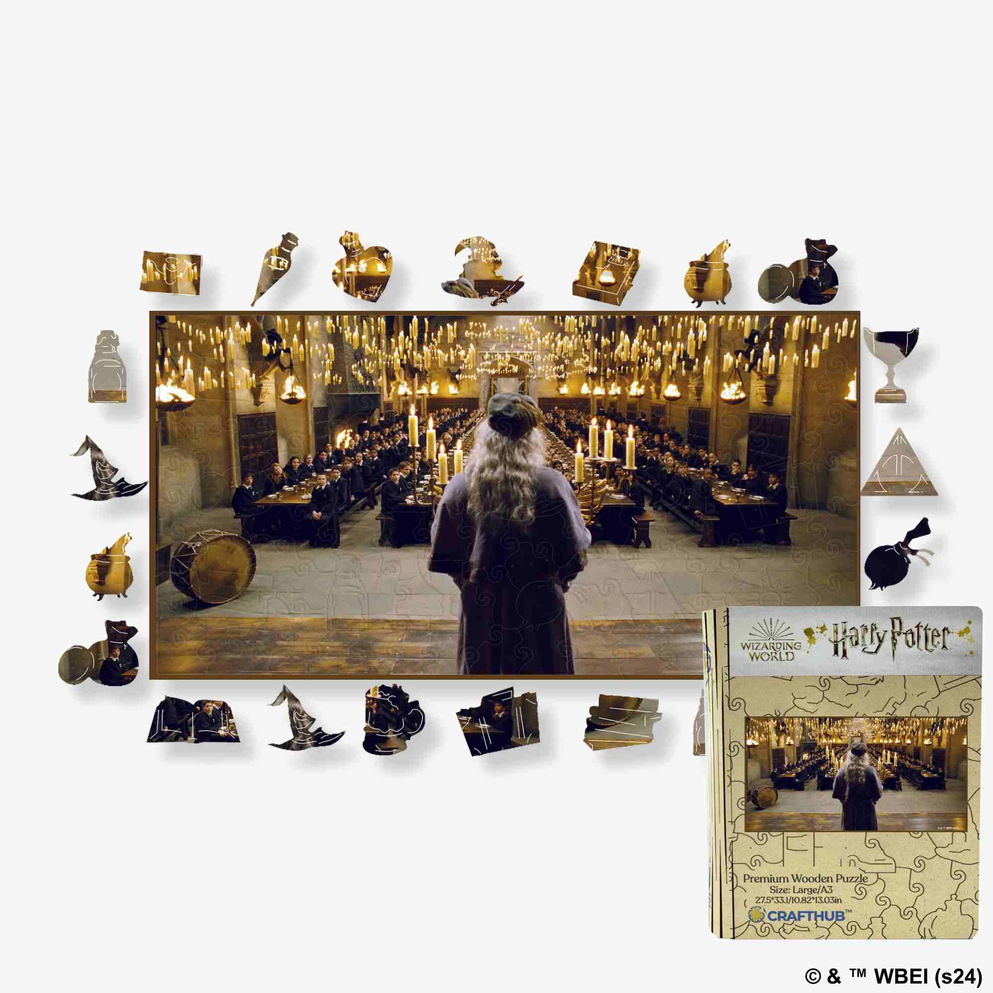 Animal Jigsaw Puzzle > Wooden Jigsaw Puzzle > Jigsaw Puzzle A4 + Drewniane pudełko na prezent Harry Potter - Dumbledore and The Great Hall Wooden Jigsaw Puzzle