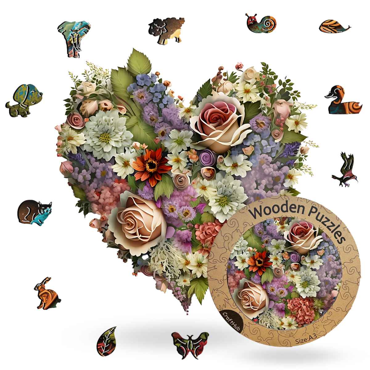 Animal Jigsaw Puzzle > Wooden Jigsaw Puzzle > Jigsaw Puzzle A3+Drewniane pudełko Blooming Heart - Jigsaw Puzzle