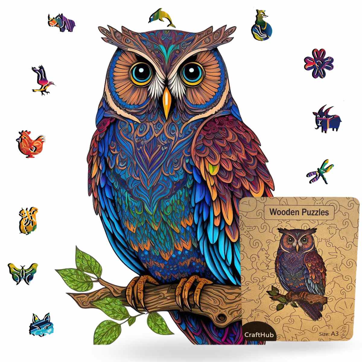 Animal Jigsaw Puzzle > Wooden Jigsaw Puzzle > Jigsaw Puzzle A3+Drewniane pudełko Wisdom Owl - Jigsaw Puzzle