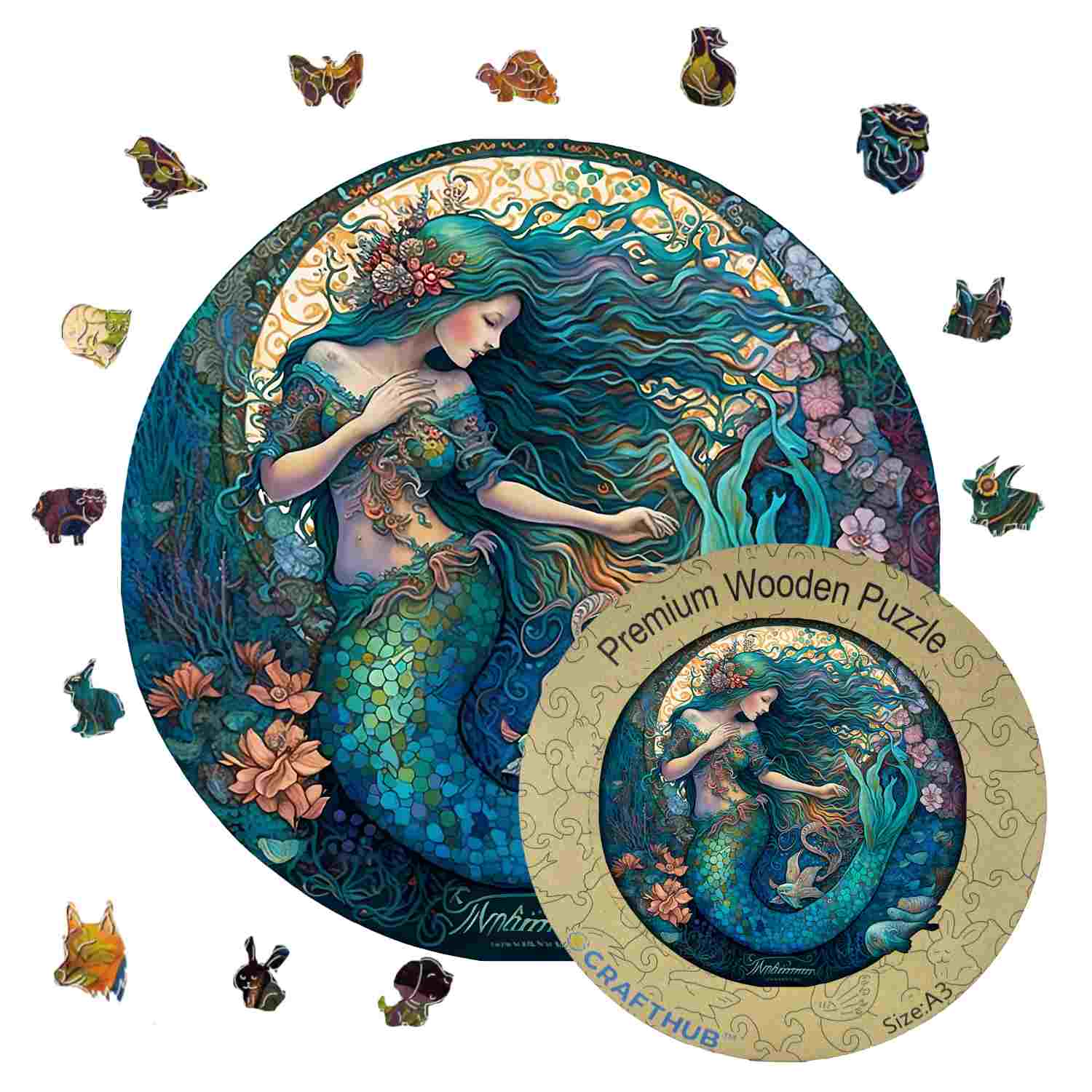 Animal Jigsaw Puzzle > Wooden Jigsaw Puzzle > Jigsaw Puzzle A3+Drewniane pudełko Mermaid - Jigsaw Puzzle