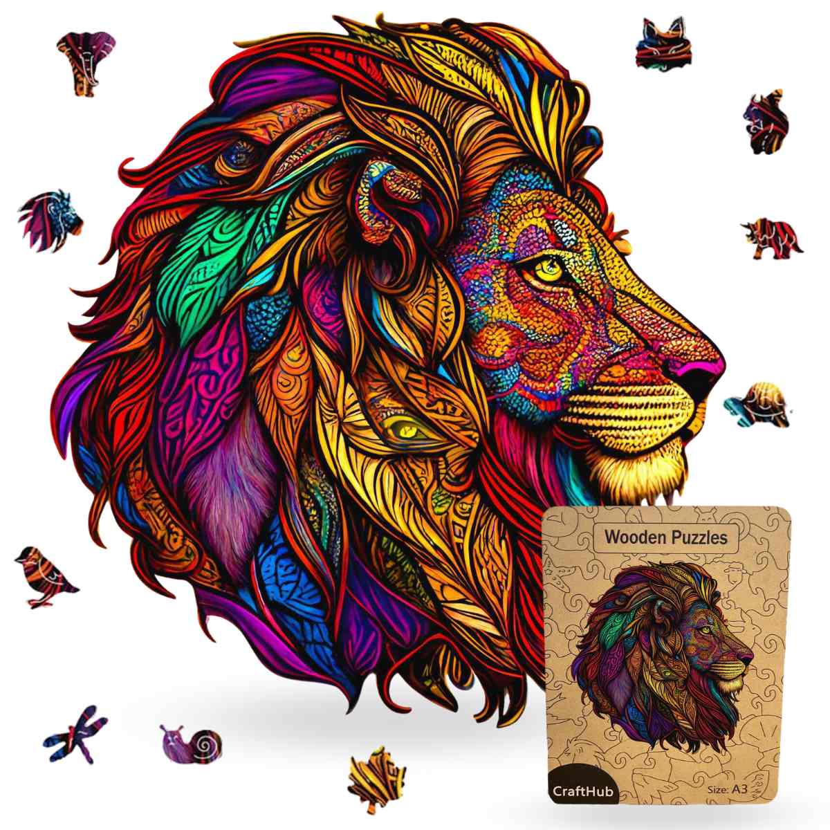 Animal Jigsaw Puzzle > Wooden Jigsaw Puzzle > Jigsaw Puzzle A3+Drewniane pudełko Majestic Lion - Jigsaw Puzzle