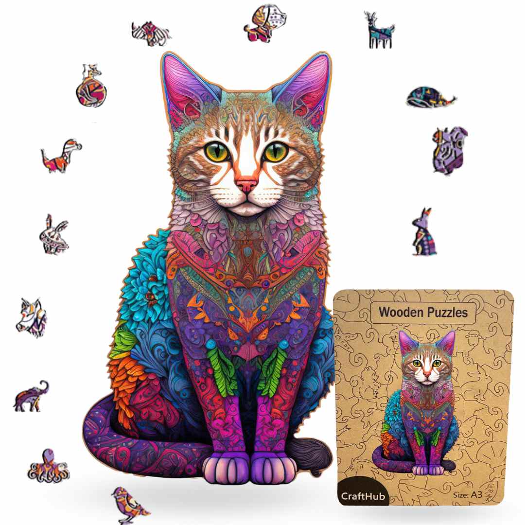 Animal Jigsaw Puzzle > Wooden Jigsaw Puzzle > Jigsaw Puzzle A3+Drewniane pudełko Cat - Jigsaw Puzzle