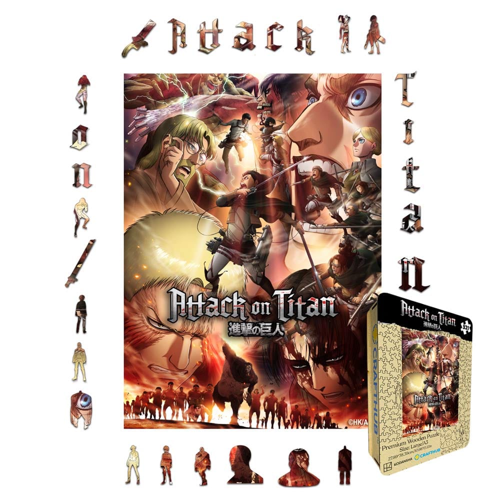 Animal Jigsaw Puzzle > Wooden Jigsaw Puzzle > Jigsaw Puzzle A4 + Drewniane pudełko na prezent Assault on the Titan - Wooden Jigsaw Puzzle