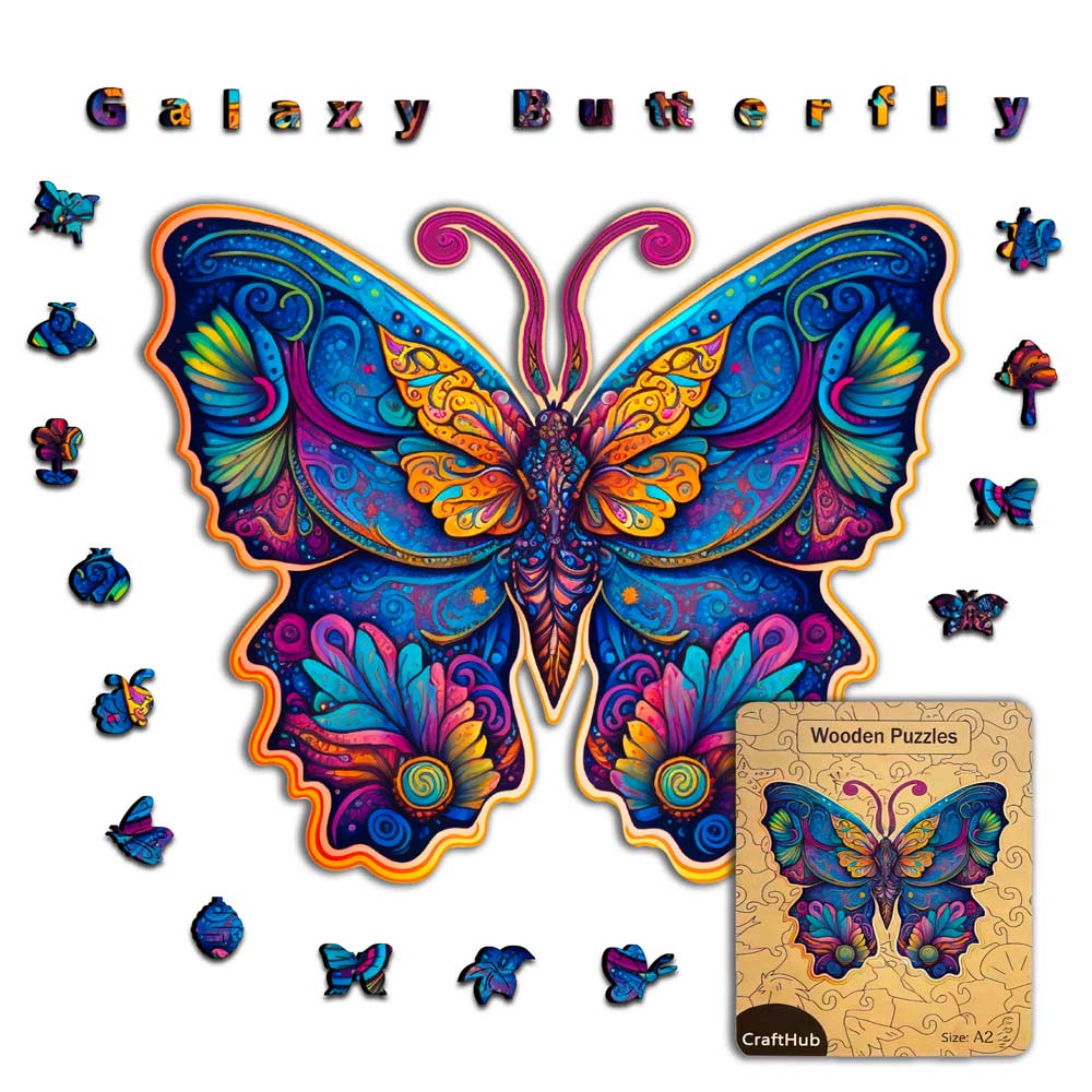 Animal Jigsaw Puzzle > Wooden Jigsaw Puzzle > Jigsaw Puzzle A2 + Drewniane pudełko Galaxy Butterfly - Jigsaw Puzzle