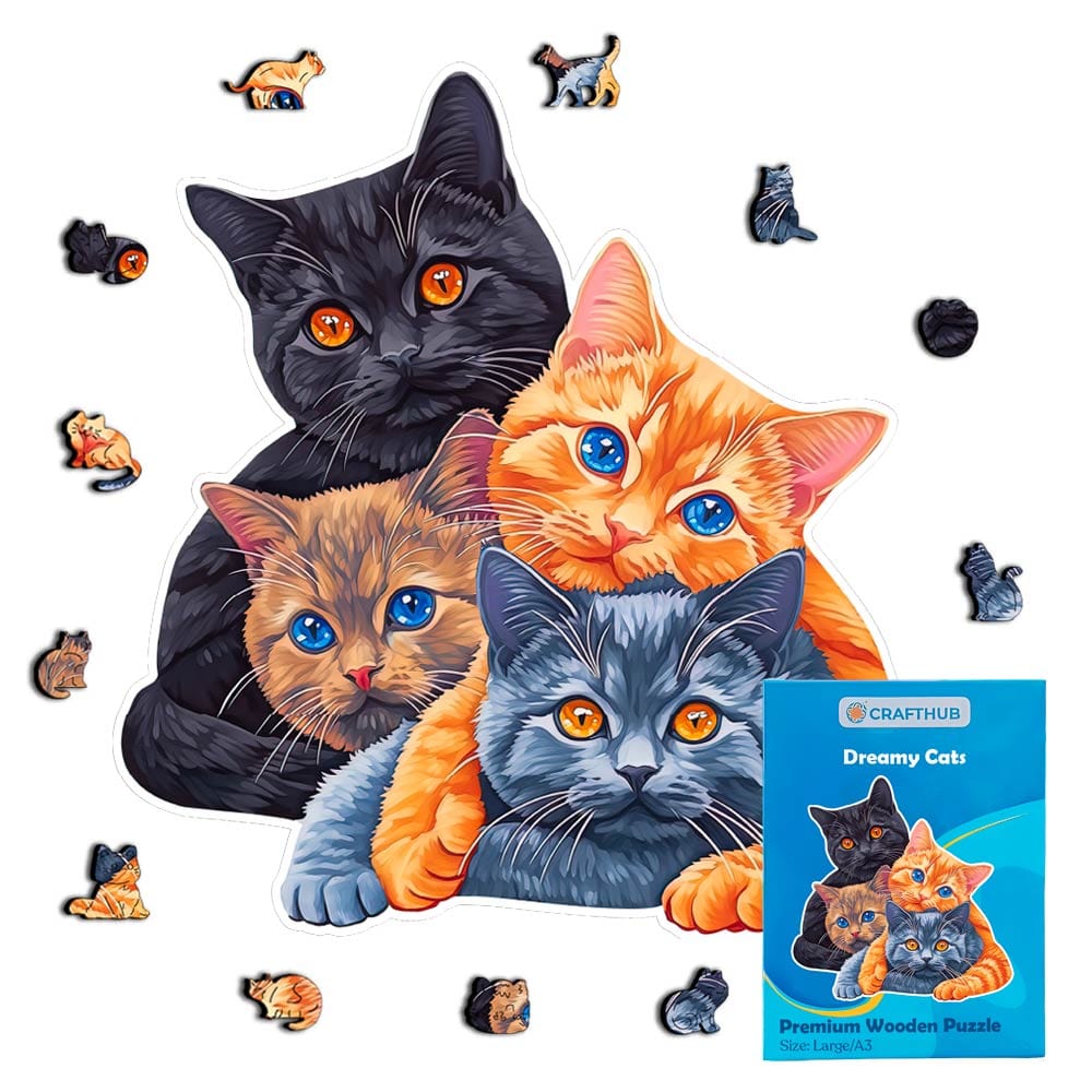 Animal Jigsaw Puzzle > Wooden Jigsaw Puzzle > Jigsaw Puzzle A3 + Papierowe pudełko Dreamy Cats - Jigsaw Puzzle