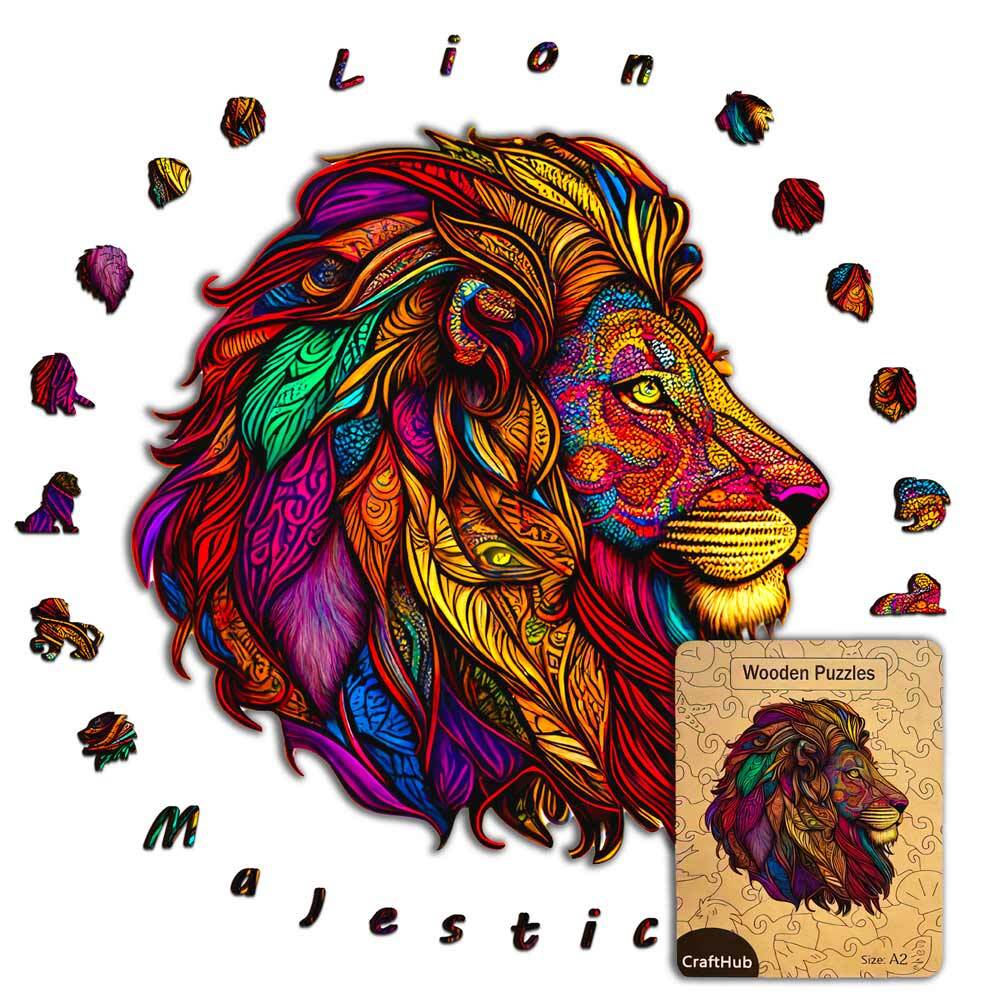 Animal Jigsaw Puzzle > Wooden Jigsaw Puzzle > Jigsaw Puzzle A2 + Drewniane pudełko Majestic Lion - Jigsaw Puzzle