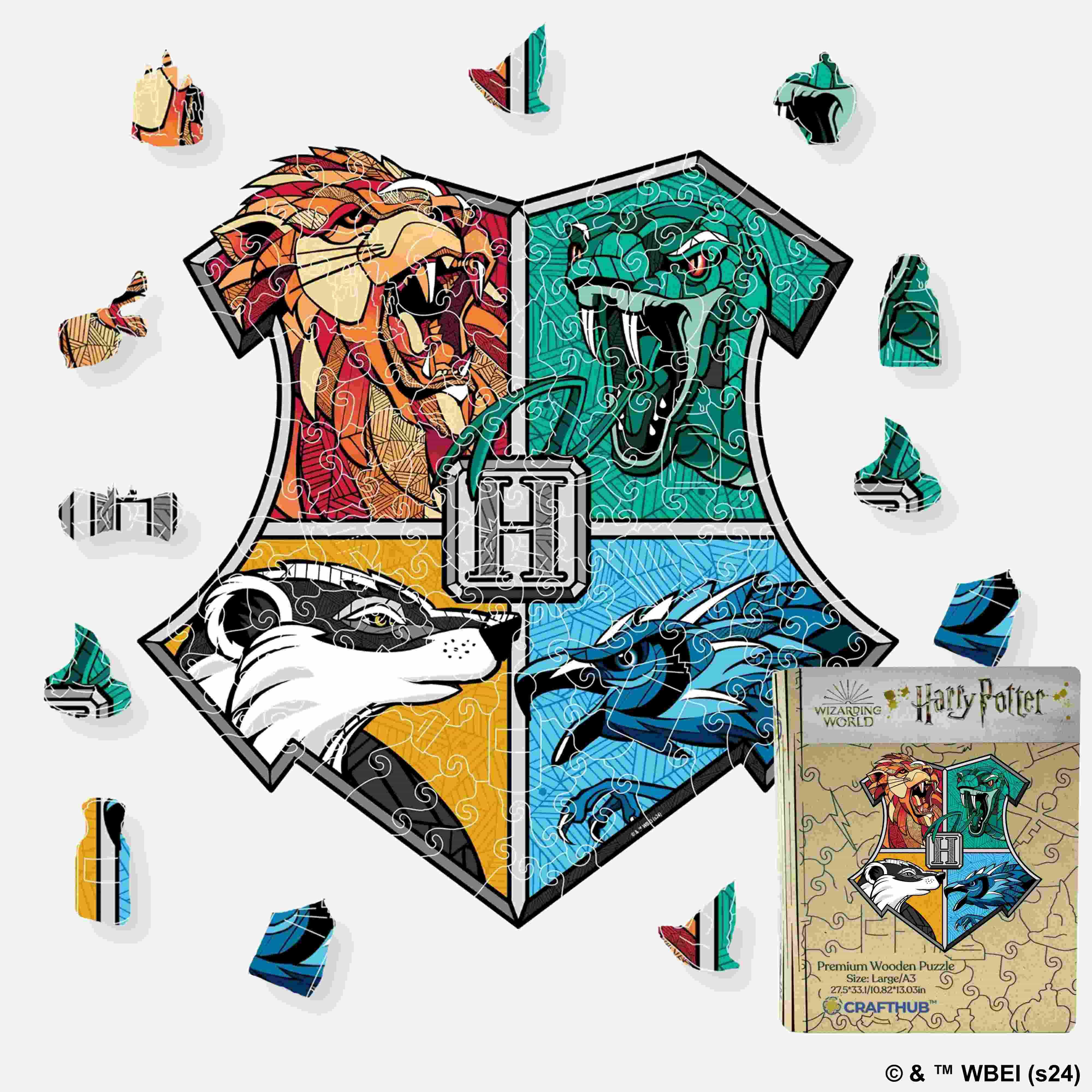 Animal Jigsaw Puzzle > Wooden Jigsaw Puzzle > Jigsaw Puzzle A4 + Drewniane pudełko na prezent Harry Potter - Hogwarts House Prides Wooden Jigsaw Puzzle