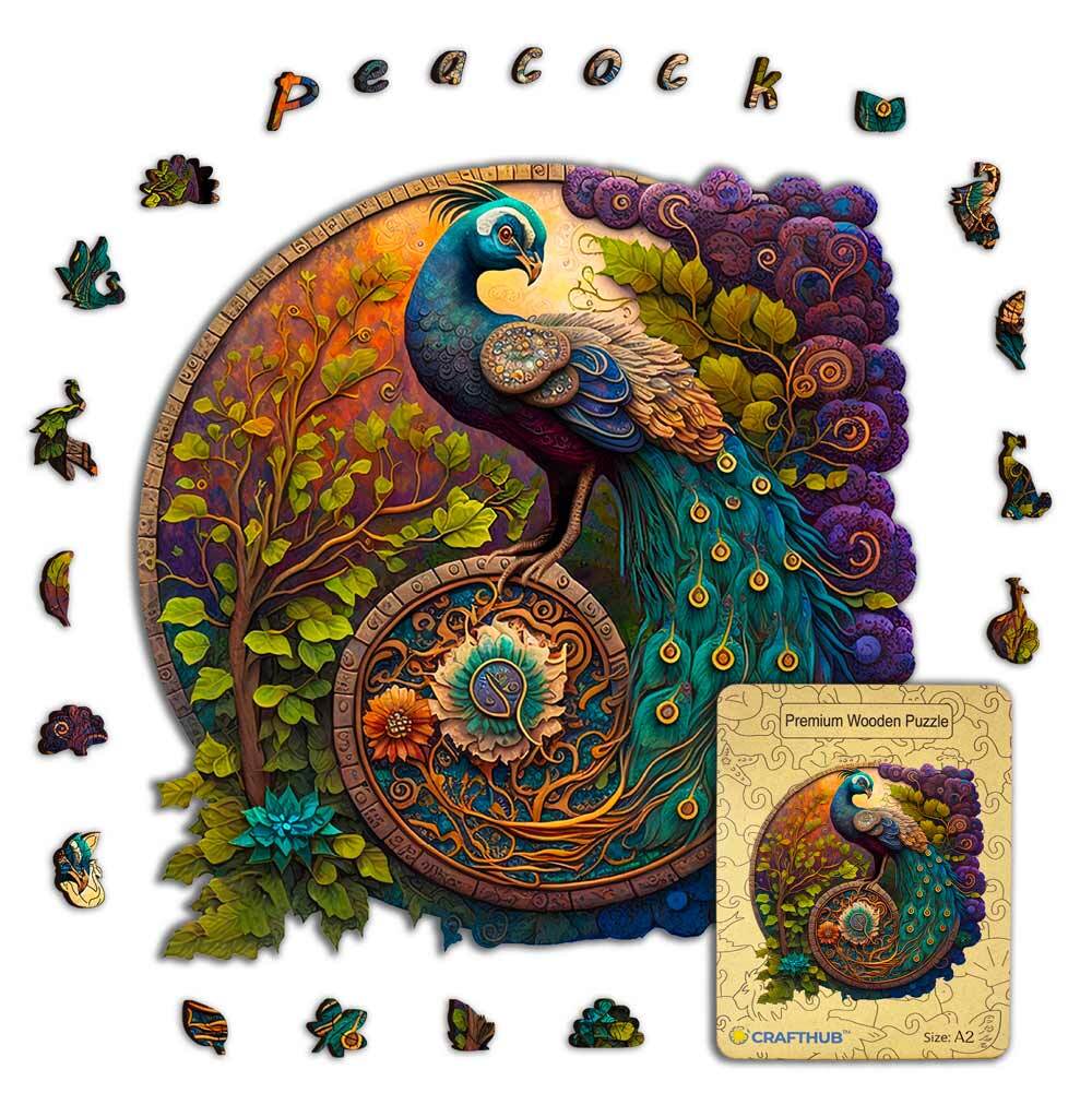 Animal Jigsaw Puzzle > Wooden Jigsaw Puzzle > Jigsaw Puzzle A2 + Drewniane pudełko Peacock Yin Yang - Jigsaw Puzzle